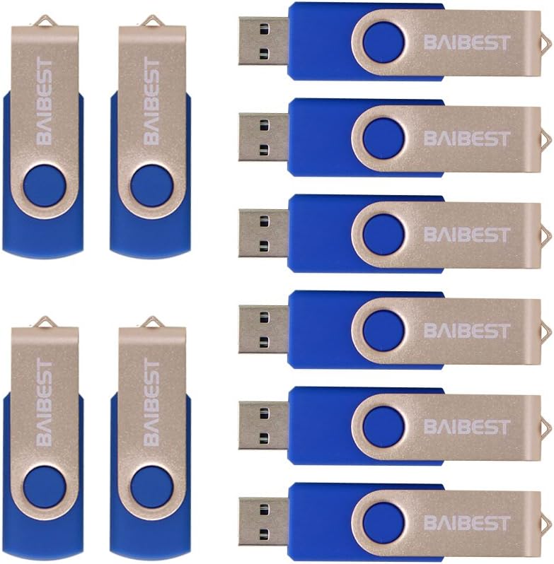 BAIBEST USB 2.0 Flash Drives 16GB Swivel Blank Memory Stick with LED for Data Storage,Thumb Drive,Jump Drive (2GB-10PCS)