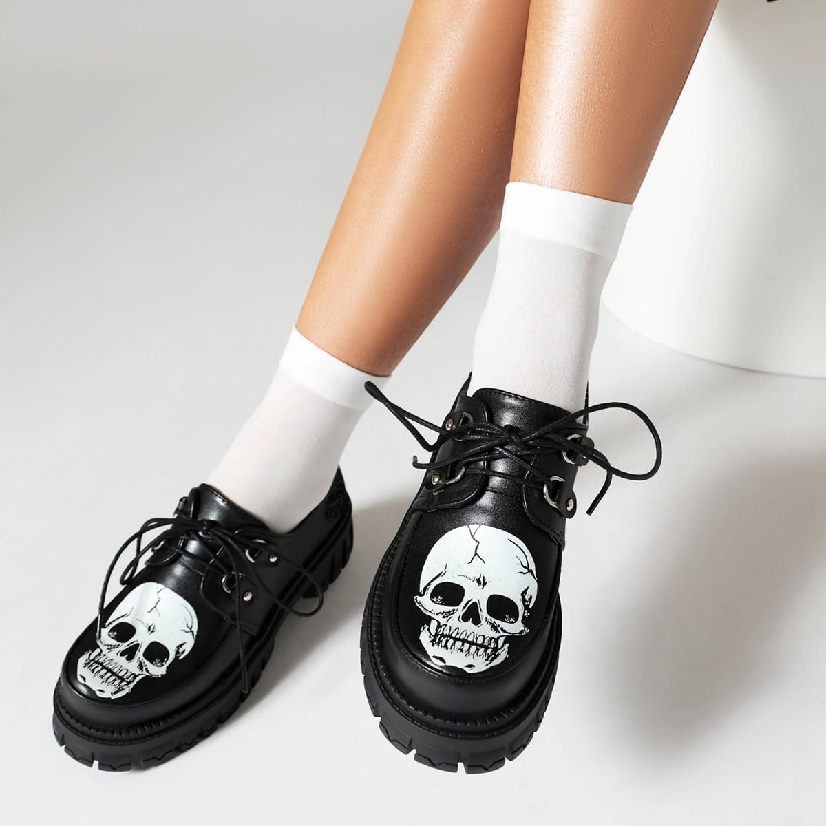 Roimaash Platform Brogue Chunky Heels for Women Goth Costume Shoes Lug Sole