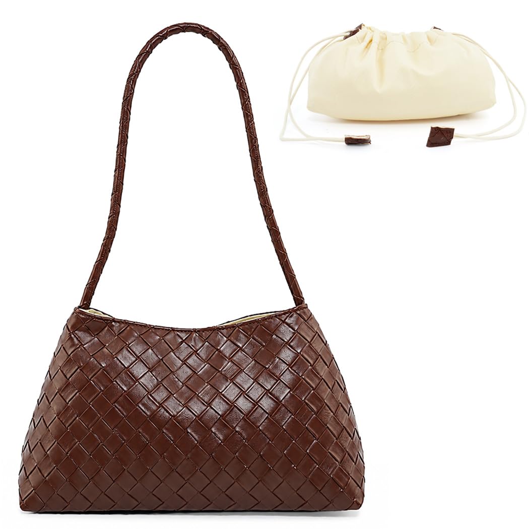 Woven Hobo Bag Suede Look Shoulder Tote with Inner Pouch-image-35