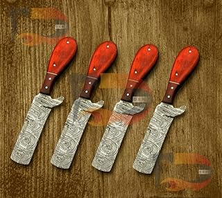 Handmade Damascus Steel Hunting Knife with Leather Sheath Genuine Damascus with Rosewood Handle (LOT OF 4)