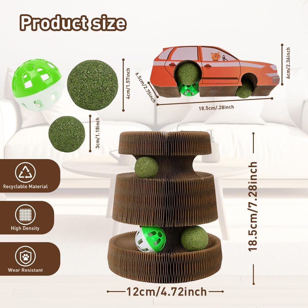 Cat Toys Interactive, Magic Organ Cat Scratcher Cardboard with Catnip Ball, Reversible Kitten Toys Scratching Scratcher Pads(2PCS)