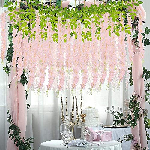 Image of Tia Crafts polyester Artificial Hanging Flowers for Ceiling Balcony|Baby Pink Wisteria Vine|Home Party Decor Garden Outdoor Greenery Wall Decoration|Waterproof Washable - 3.7ft Pack of 6 (Baby Pink,6)