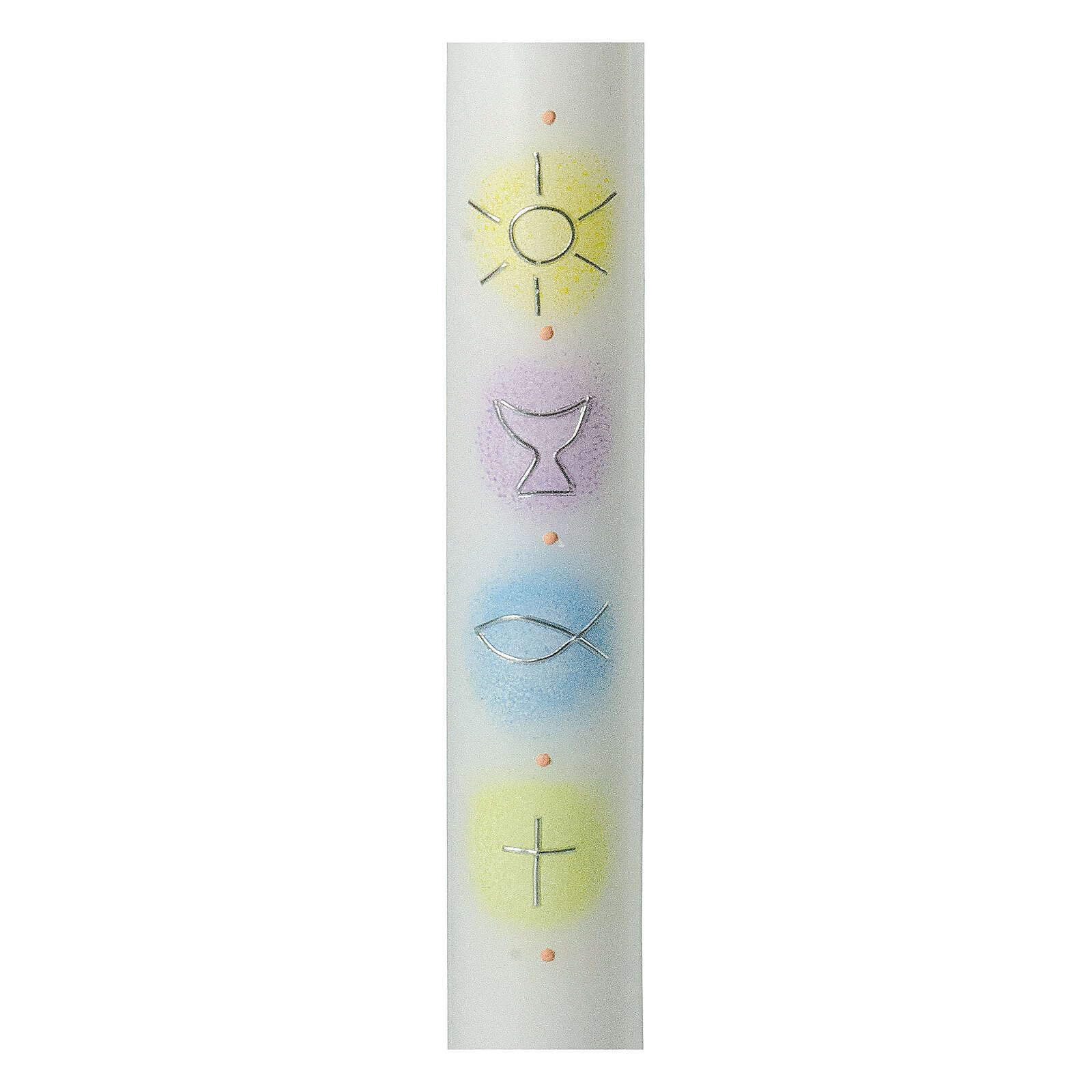 Candle for First Communion, Colourful Symbols, 400x40 mm