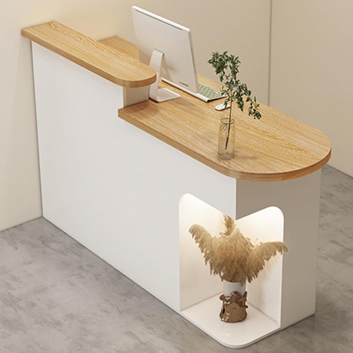 Reception Desk, Front Counter, Reception Counter with Lockable Drawers, Reception Table for Salon Reception Room Checkout Office(White R,80cm/31.4in)