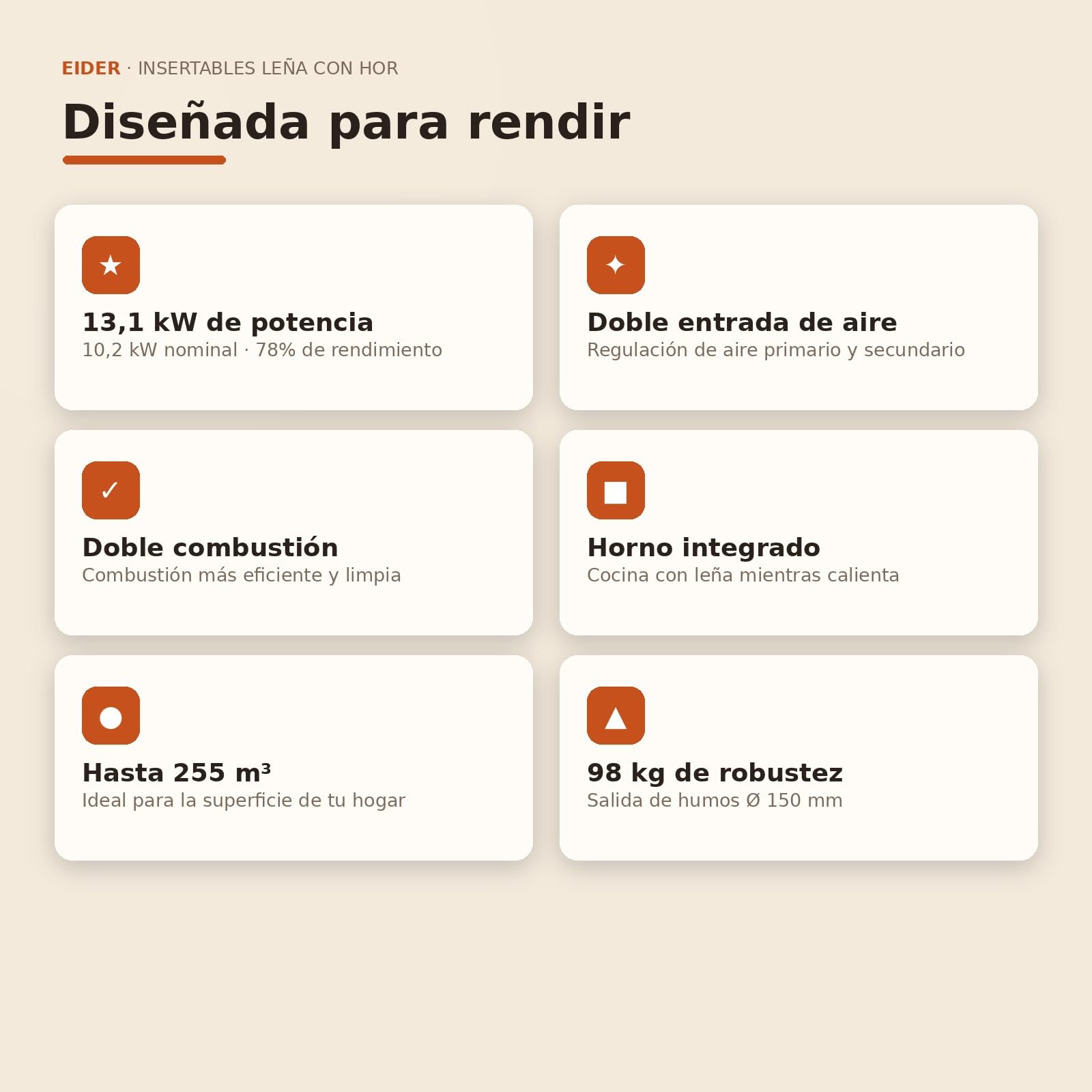 EIDER BIOMASA Insertable de Leña Insert Aston Horno – 13,1 kW – con Horno – Rendimiento 78% – hasta 255 m³ – Doble Combustión – Certificada CE