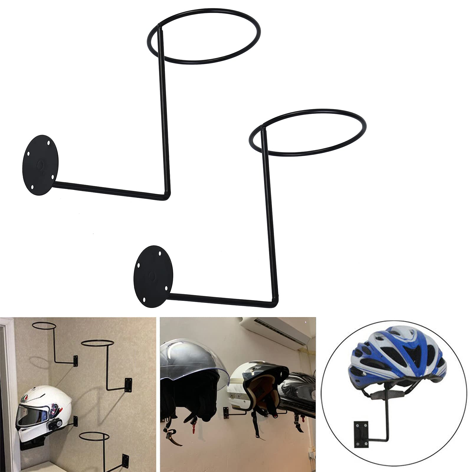 Samger Motorcycle Helmet Rack Wall Mount Bicycle Helmet Holder Helmet Storage (2pcs,Black)