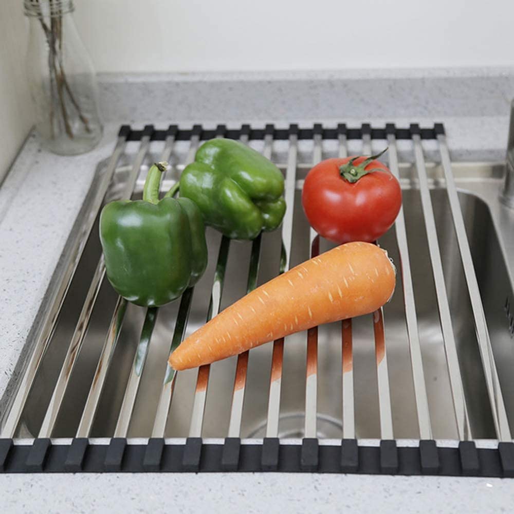 Rejilla Para Secado De Drenaje De Acero Inoxidable 304, Rejilla Multifunción Con Persiana Enrollable De Cocina, Rejilla Plegable Para Almacenamiento De Cubiertos Para Frutas Y Verduras.-E