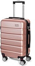 Todeco Valise Cabine 56cm, Rigide e Légère ABS+PC Valise à Main légère avec Coque Rigide, Valise de Voyage, avec 4 Doubles Roues, 56x36x22cm, Or Rose