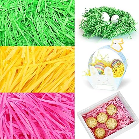 Wishstar Shredded Tissue Paper, 300g Easter Basket Grass Raffia Shredded Paper Grass Yellow Pink Green for Hampers Gift Boxes Filling, Easter Decorating Cover