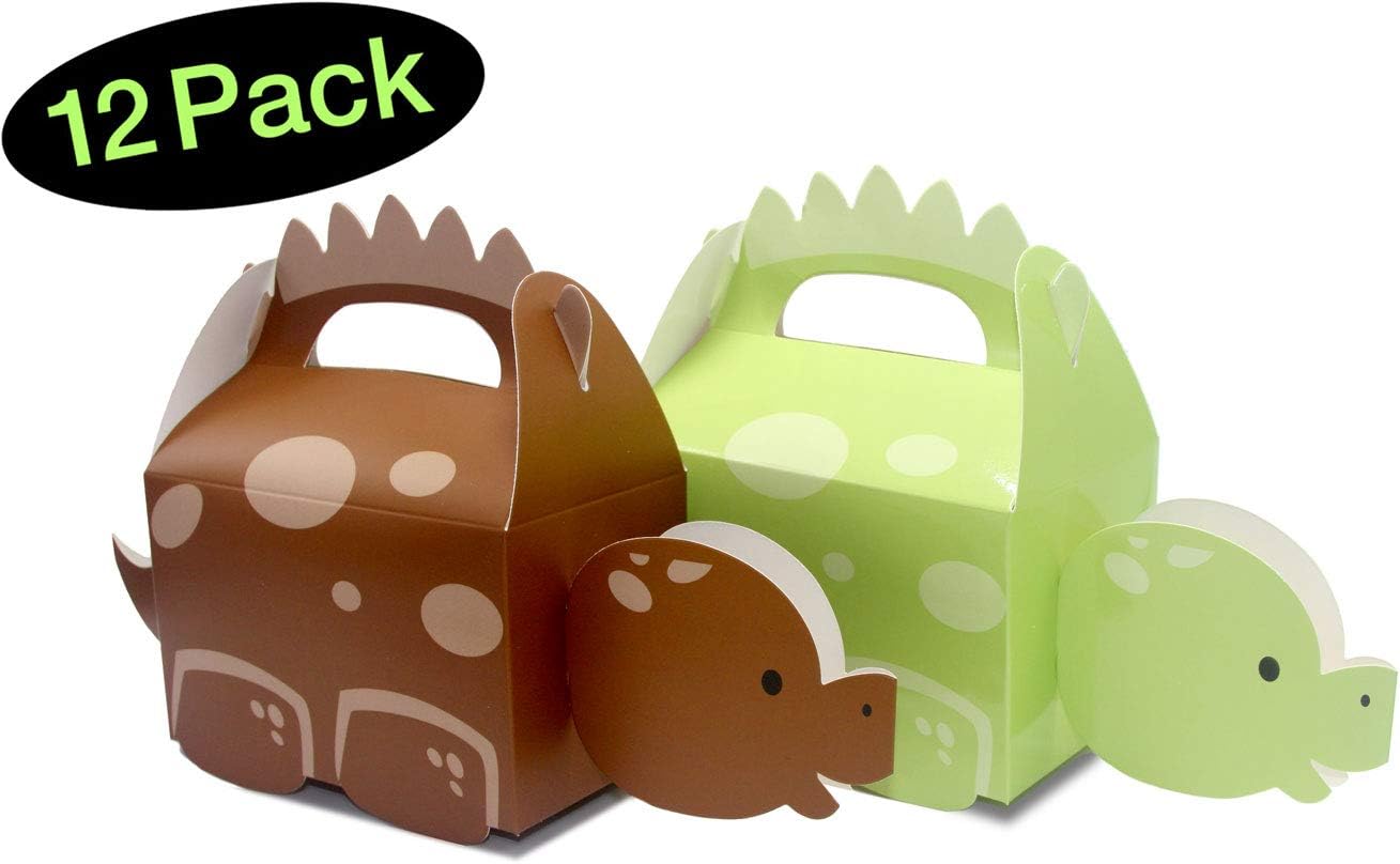 Dinosaur Party Favor Bags or Boxes, Green and Brown Combo // 12-pack