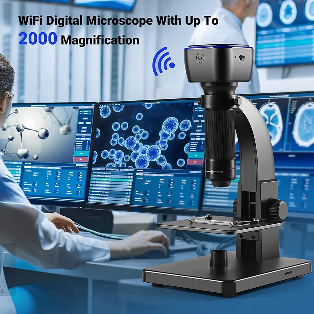 Microscopio digitale biologico 2000X WiFi USB microscopio con lente digitale e microbica con 11 LED regolabili