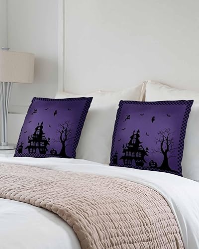 Miniatura 4 de Juego de 2 fundas de almohada de Halloween de 20 x 20 pulgadas, fundas de almohada decorativas de fantasma, castillo embrujado, para cama, sofá,