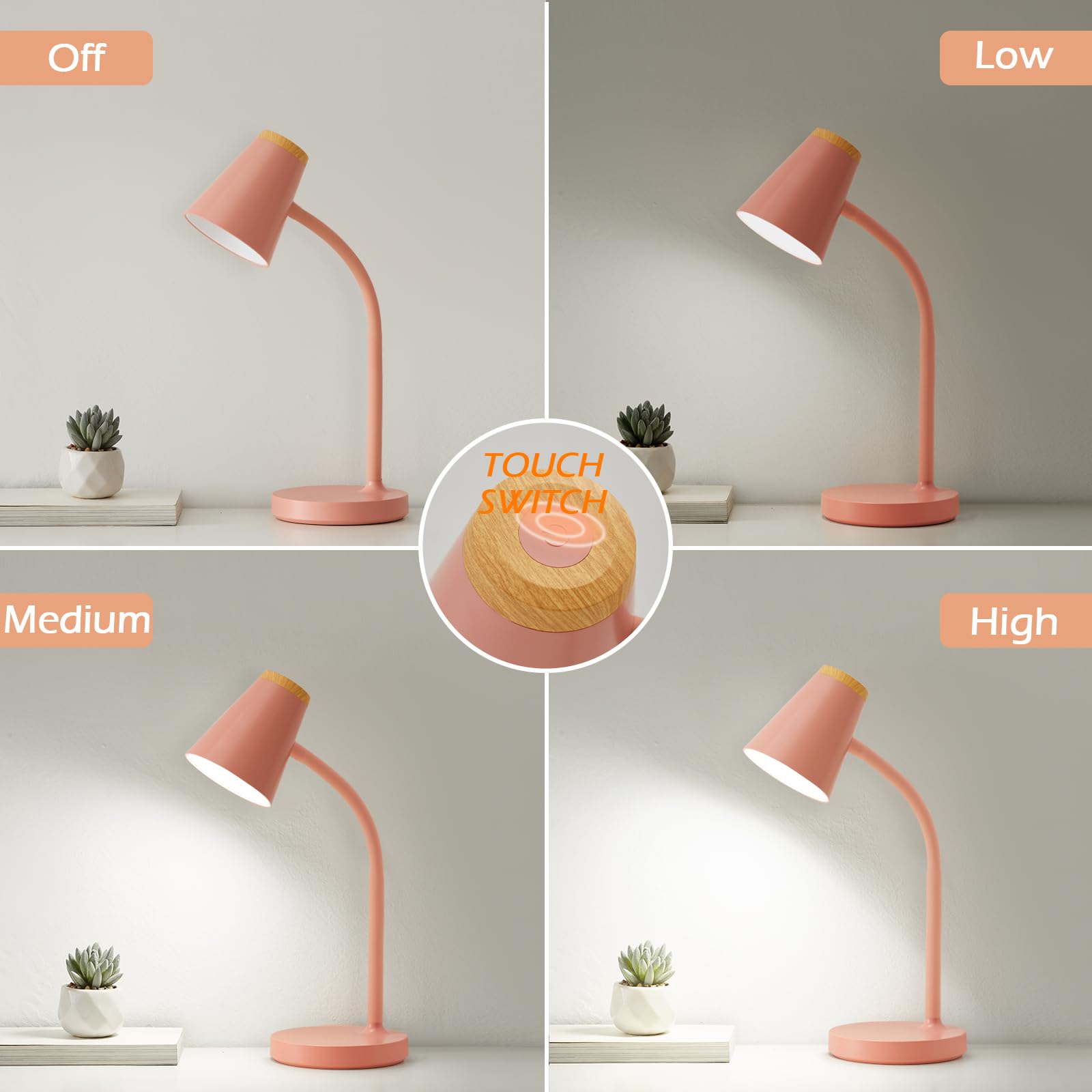 EJIAXIN Schreibtischlampen für Home Office – Kleine LED-Schreibtischlampe, Touch, dimmbar, Leselicht für Studentenwohnheim, verstellbar, flexibel, Schwanenhals, Tischlampe für Nachttisch, Schlafzimmer