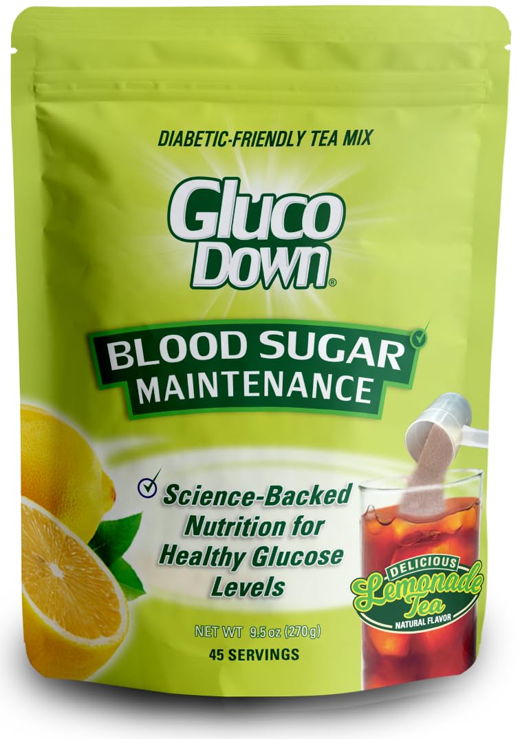 GLUCODOWN, Delicious Lemonade & Tea Mix, Patent Pending Dietary Fiber Formula for Maintenance of Healthy Blood Sugar & Cholesterol, 45 Servings.
