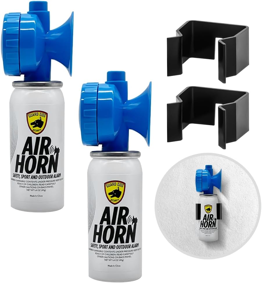 Guard Dog Security Air Horn for Safety, Loud Blow Horn, Hand Held Mini Air Horn, Fog and Boat Horn for Marine, Football Games, Sporting Events and Outdoor Alarms, Powerful 1-Mile Sound Blast 1.4 oz