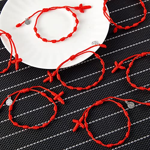 Yinkin St Benedict Medal Rosary Bracelet Bulk Adjustable Knot String Braided Bracelet Baby Protection Mexican Bracelets with Mesh Bags for Women Men Girls Boys Minimalist Jewelry4