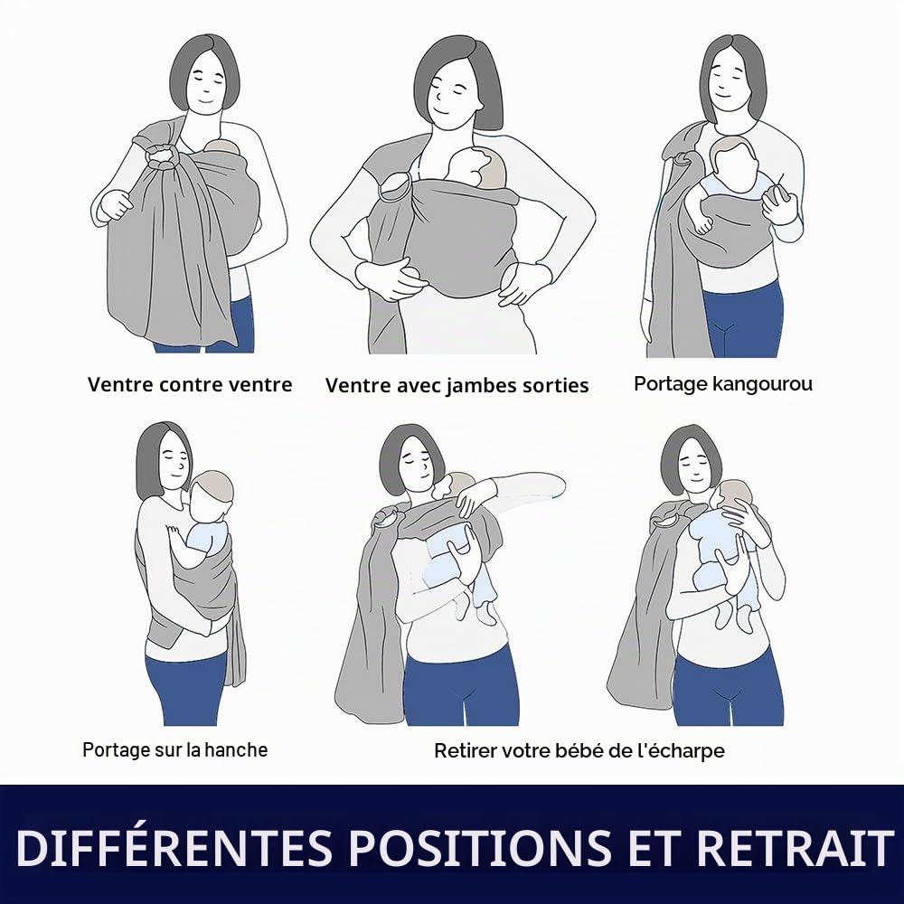 Écharpe de portage réglable pour bébé, anneau aquatique pour bébé, porte-bébé en maille respirante et à séchage rapide, parfait pour l'été, la natation, la piscine, la plage (Bleu clair)