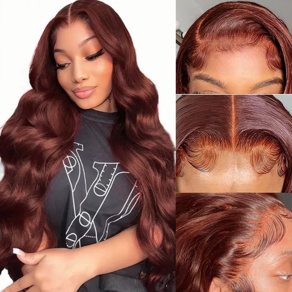 KeaBalo Reddish Brown Lace Front Wigs Human Hair Pre Plucked With Baby Hair 13x4 Body Wave Colored Wigs for Women 180% Density HD Lace Frontal Wigs Human Hair 30 Inch