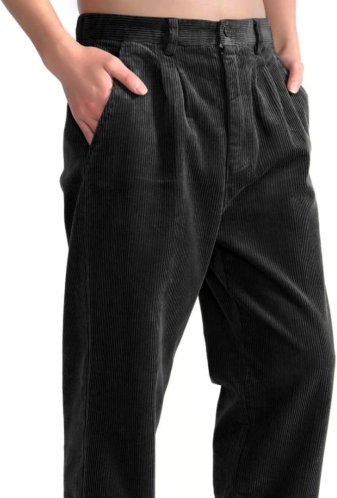 IDEALSANXUN Mens Corduroy Pants Casual Straight Leg Pleated Dress Pants - Image 2