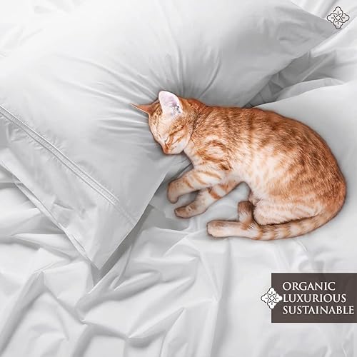 Miniatura 2 de BIOWEAVES Juego de 4 sábanas de tejido de percal de 100 % algodón orgánico, crujientes, suaves y naturalmente refrescantes, de 300 hilos, con