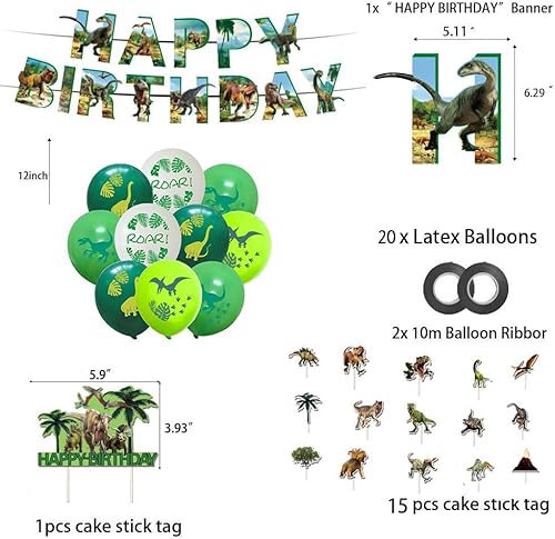 Miniatura 2 de Juego de decoración de fiesta de cumpleaños de dinosaurio, pancarta de feliz cumpleaños, globos de dinosaurio, decoración de pasteles, muy adecuado