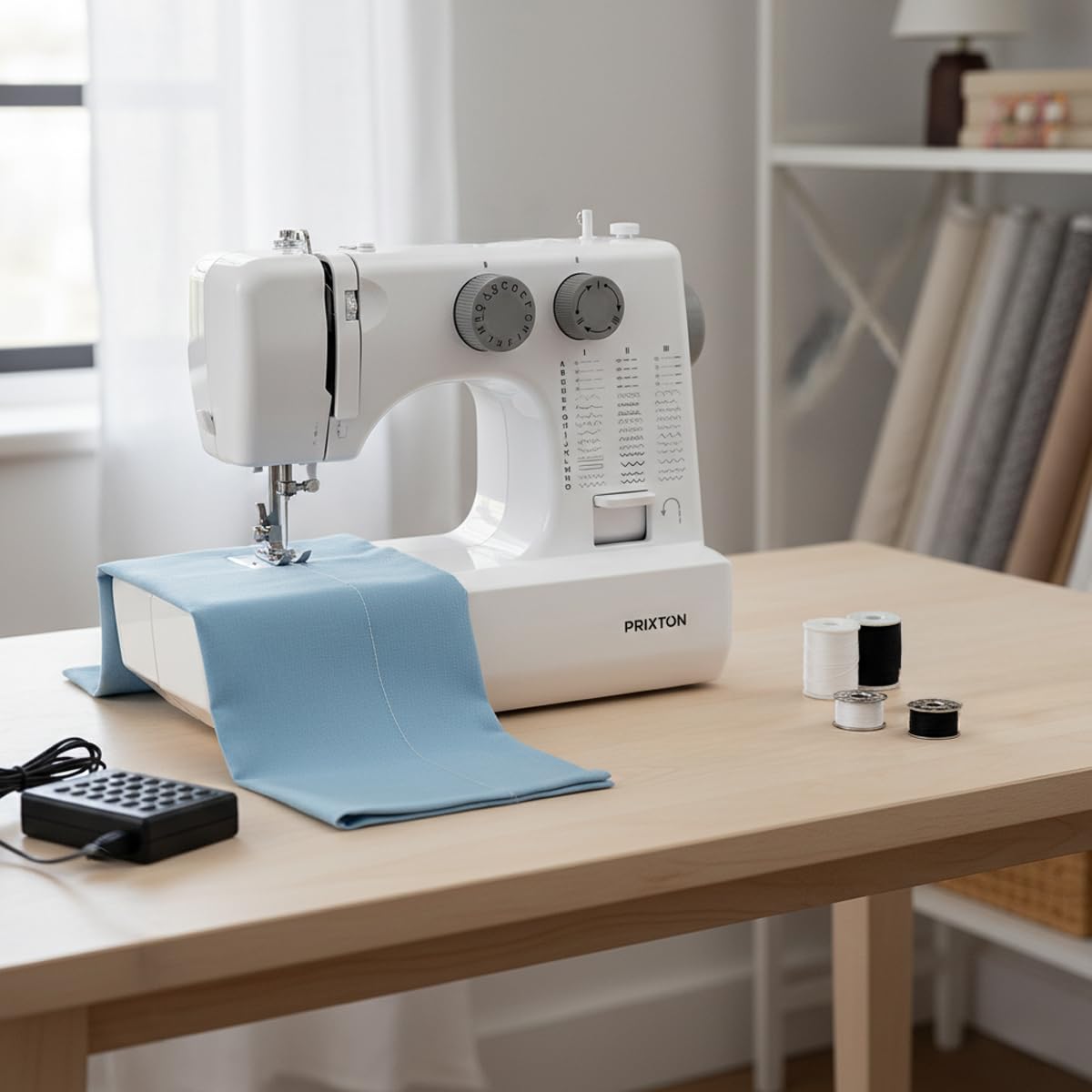 PRIXTON Máquina de Coser P135, 45 Puntadas, Ojal Automático 4 Pasos, Enhebrador Automático, Zigzag Elástico, Doble Velocidad y Luz Integrada para Arreglos y Manualidades