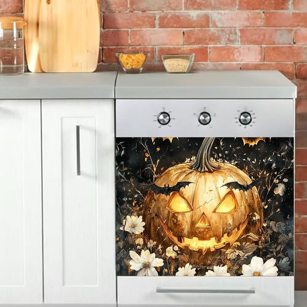 Bat Magnet Dishwasher Cover, Funny Fridge Door Magnetic Halloween Decor, Pumpkin Panel Decal, Kitchen Decor Appliance Sticker 23x17 Inch Magnetic