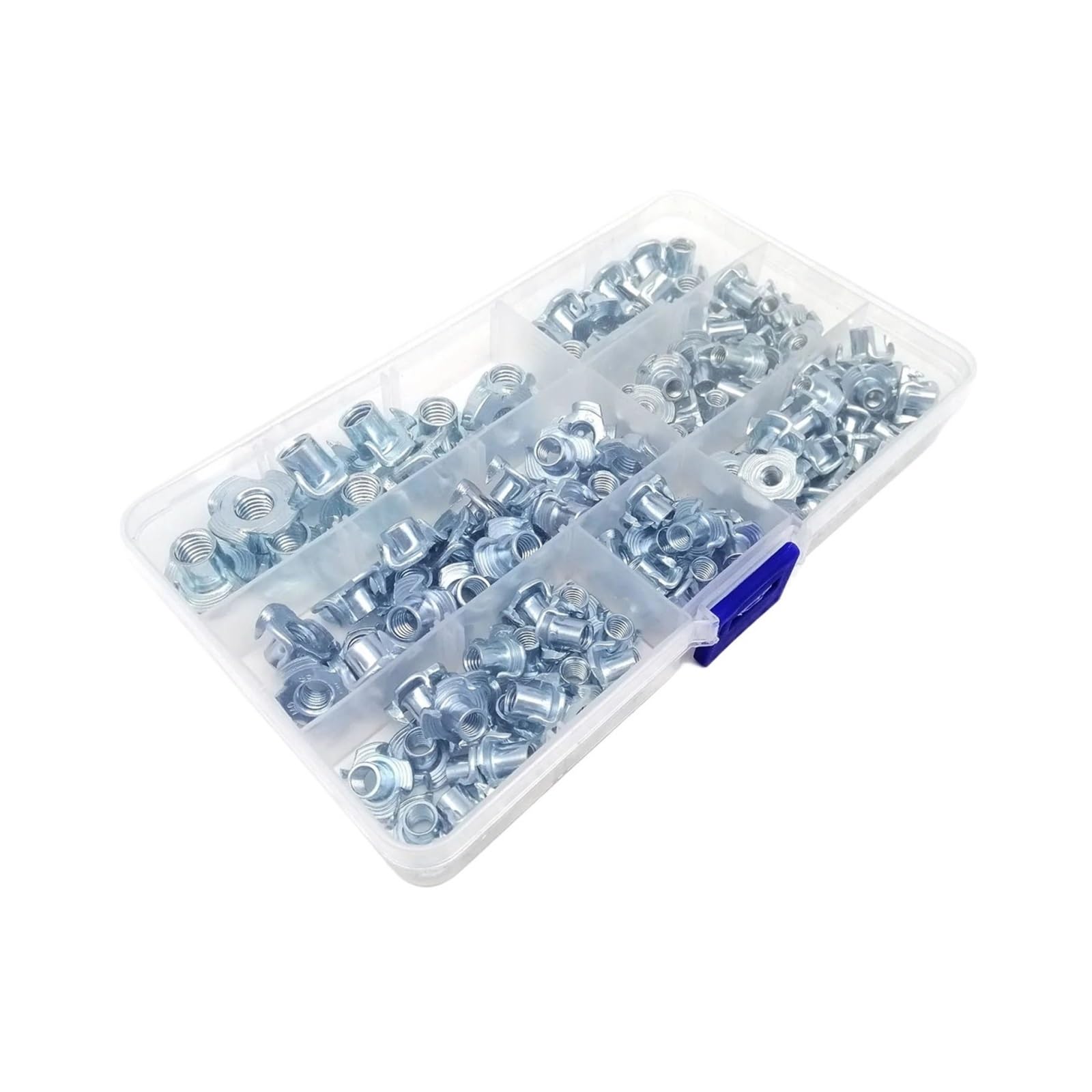 1 Box 115 Stück M4 M5 M6 M8 verdickter Stahl mit vier Krallen, Lautsprechermutter, blinder Zackeneinsatz, T-Mutter, Holzmöbel-Sortiment-Set