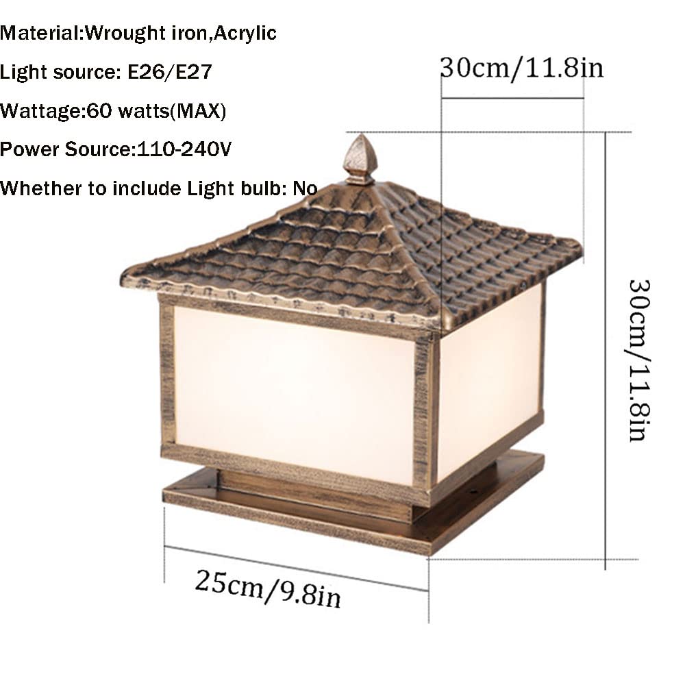 Złote lampy ogrodowe, oświetlenie ścieżki, odporne na warunki atmosferyczne oświetlenie zewnętrzne, antyczne oświetlenie kolumn zewnętrznych, wodoodporne oświetlenie słupków z podstawą do montażu na