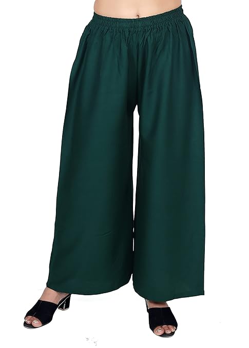 ARFHA Women Bottle Green Solid Straight Palazoo