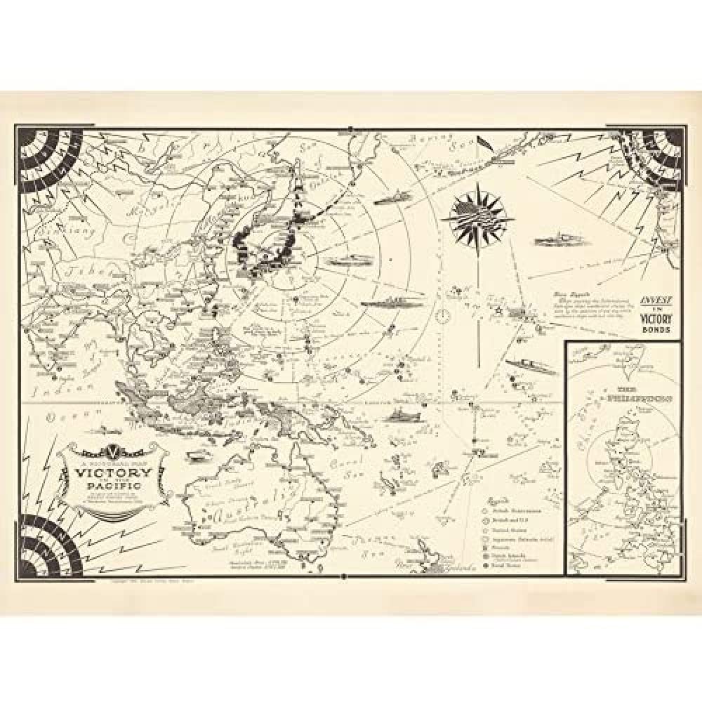 Artery8 Map Ernest Dudley Chase 1944 Pacific Victory Japan WWII Art Print Canvas Premium Wall Decor Poster Mural