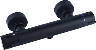 Cornat NERS2 - Grifo mezclador monomando para montaje en pared o bañera (latón negro mate, selección de temperatura y bloqueo de agua caliente), color negro, NERS3