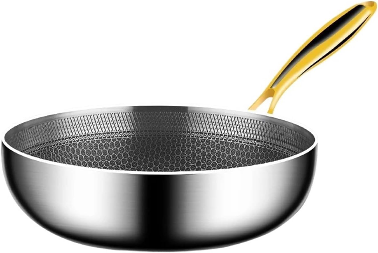 316 Stainless Steel Frying Pan Wok Non-stick Cooking Honeycomb Steak Gas Stove Pot Induction General Saucepan Kitchen Cookware(28cm)