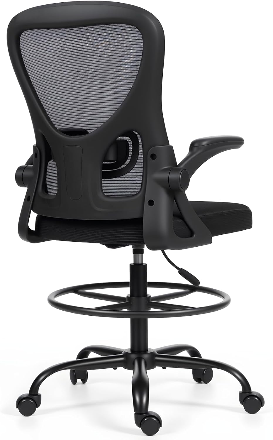 ECOTOUGE Tall Drafting Chair, Breathable Mesh Office Chair with Flip-up Armrests, Ergonomic Computer Standing Desk Chair with Adjustable Footrest Ring and Lumbar Support, Black