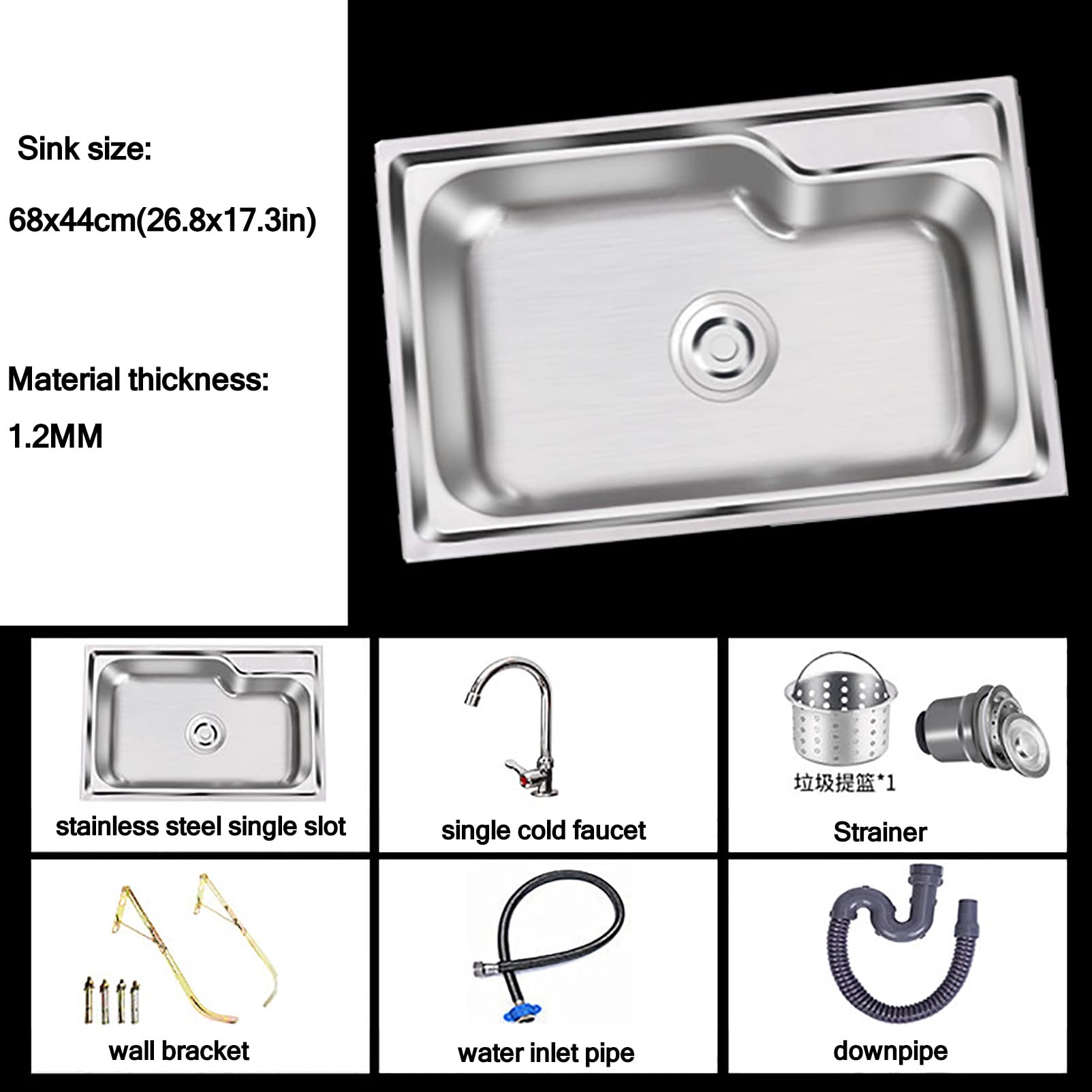 SDdPulse Fregadero utilitario montado en la pared con cesta coladora, grado comercial, para lavandería, patio trasero, garaje y camping, color único, 68 x 44 cm