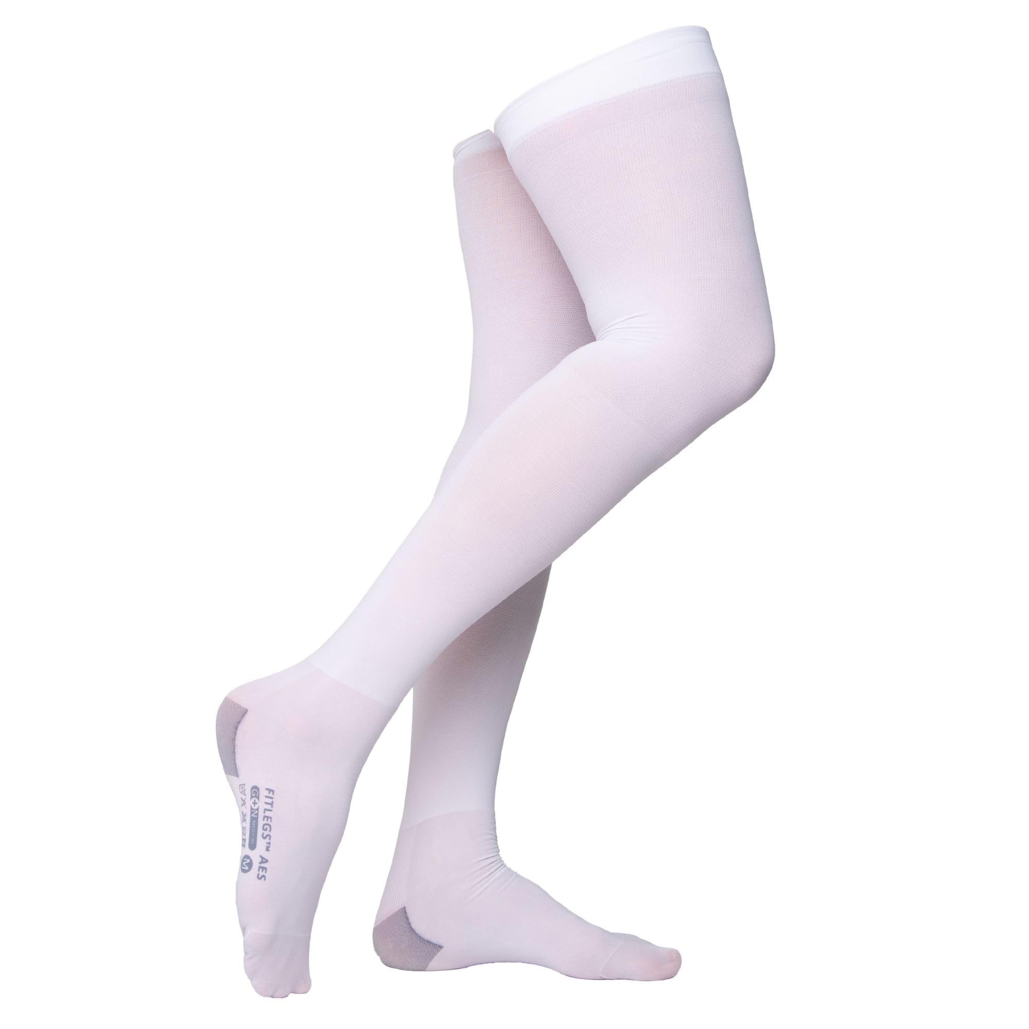 FitLegs - Open-Toe Compression Stocking - 18mmHg AES DVT Prevention - Thigh High, Large, White