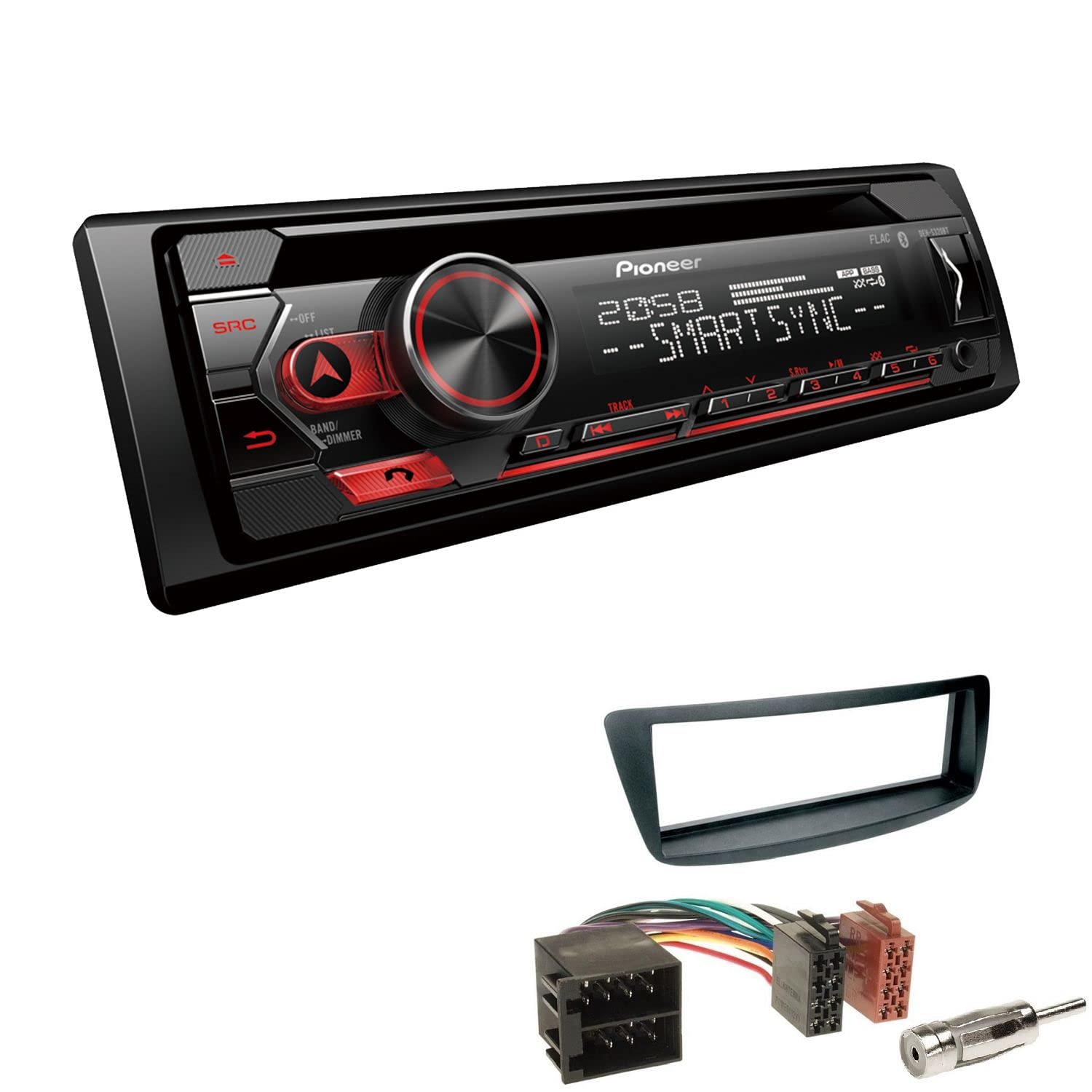 Pioneer DEH-S320BT 1-DIN Autoradio Bluetooth CD-Tuner USB Spotify inkl. Einbauset passend für Citroen C1 2005-2010 schwarz
