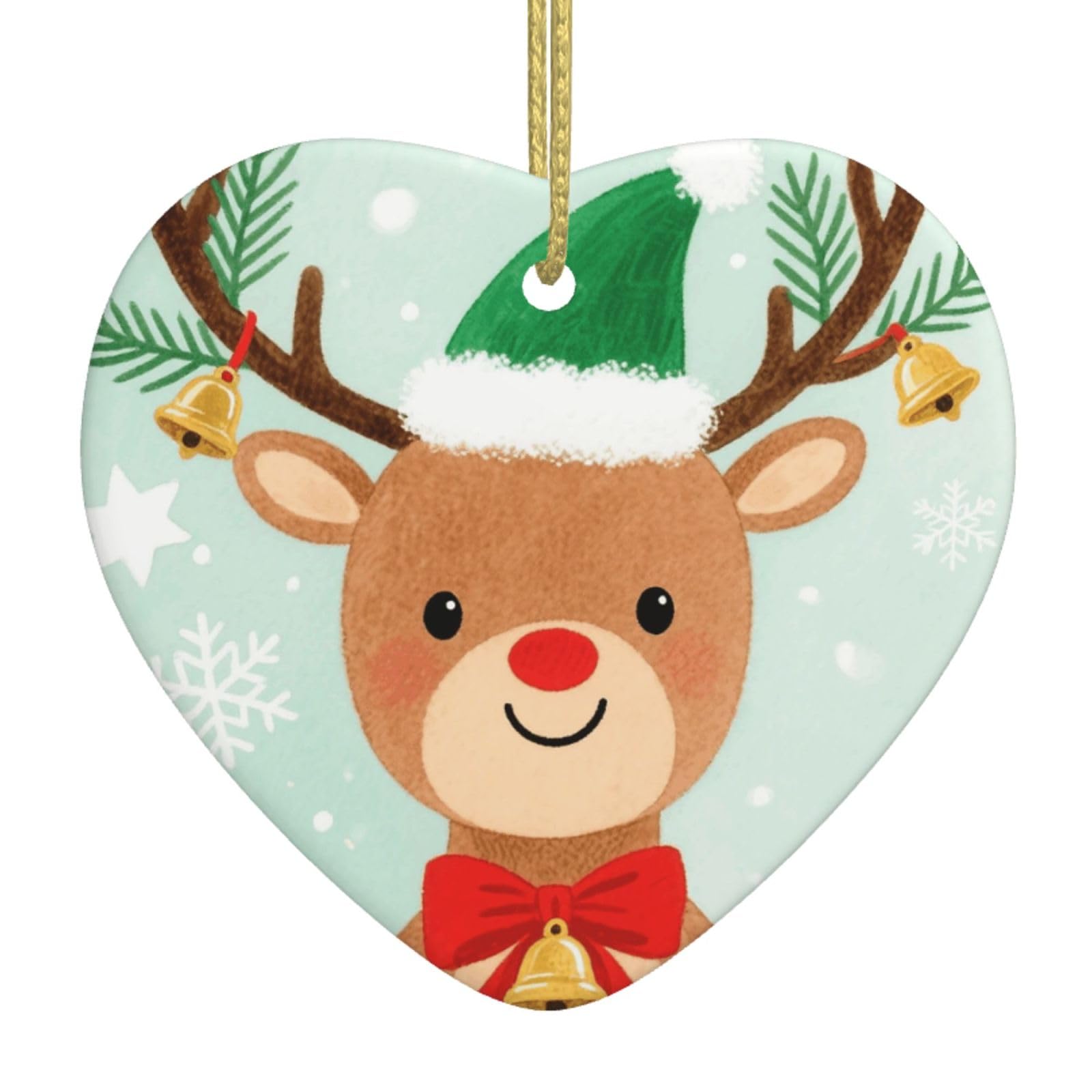 Christmas Deer Christmas Ornament 2025 Heart Ceramic Hanging Ornaments for Home Decor Christmas Decorations with Gold Rope Double-Sided Xmas Tree Ceramic Hanging for Holiday Party