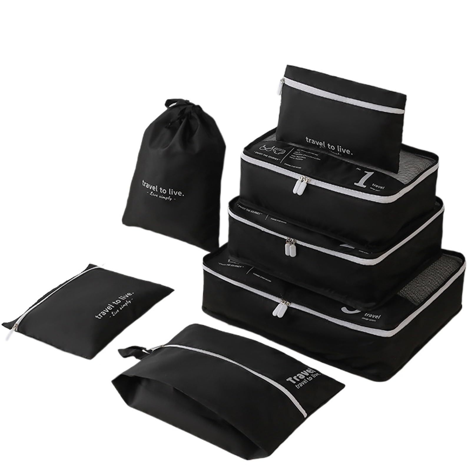 YILWPV 7 Pcs Travel Organiser Packaging Cubes, Lightweight Versatile Luggage Bag Set for Travel(Black)