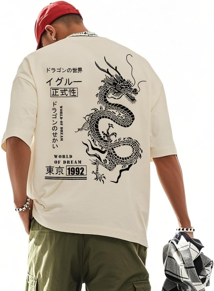 UOUA Mens Graphic Tees Vintage T-Shirts Oversized Letter Print Casual Crewneck Cotton Top Short Sleeve Rapper Streetwear