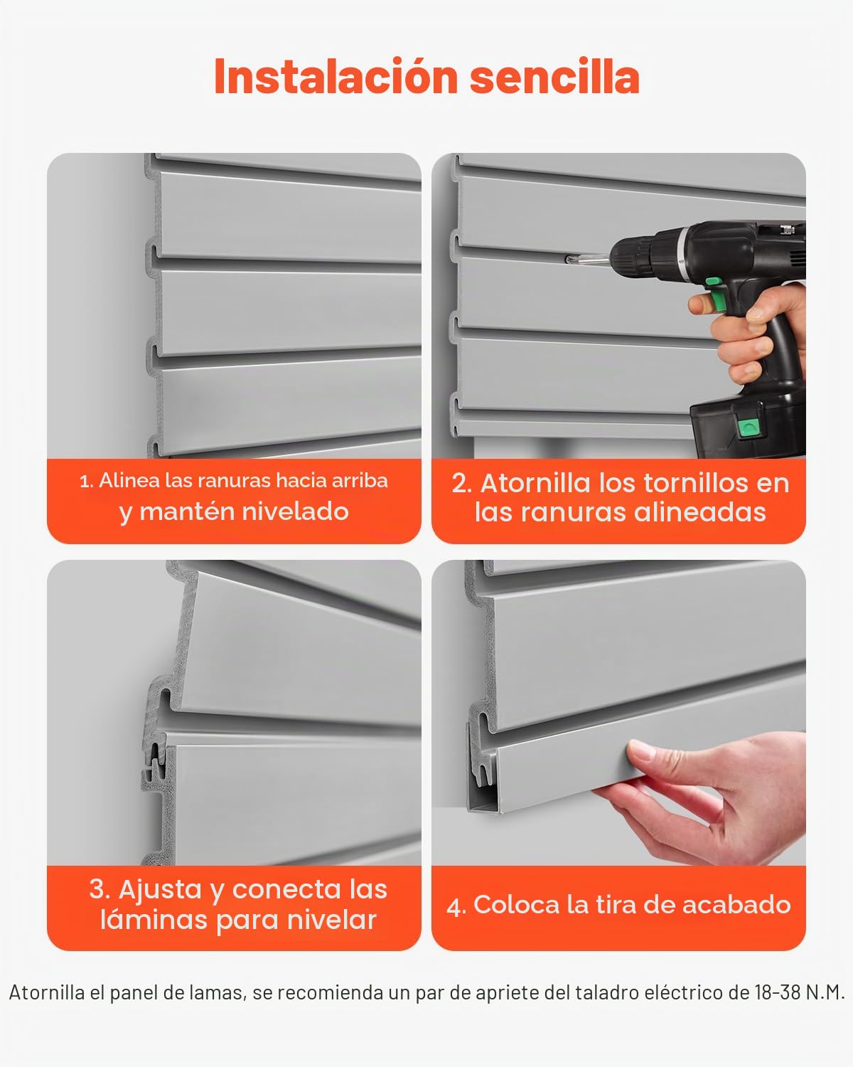 VEVOR Paneles de Pared de Listones de PVC 1225 x 2450 x 20 mm para Garaje con Accesorios, Panel de Listones Ajustable con Estructura de Acoplamiento y Corte para Almacenamiento y Exhibición, Gris