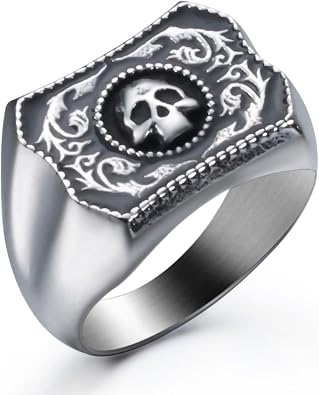 Vintage Ring Stainless Steel Gothic Skull Rings for Men Band Silver Skeleton Cocktail Party Biker Ring Size 8-13