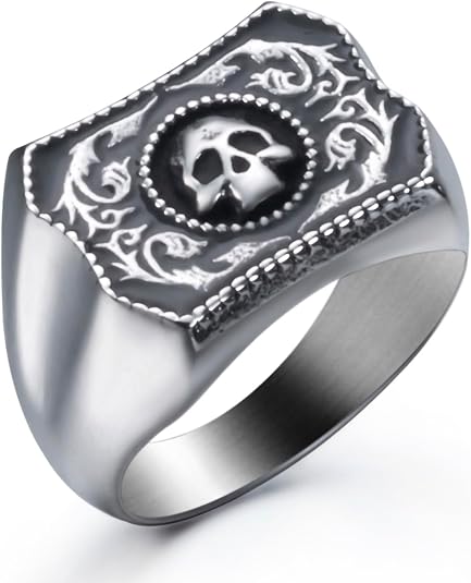 Vintage Ring Stainless Steel Gothic Skull Rings for Men Band Silver Skeleton Cocktail Party Biker Ring Size 8-13