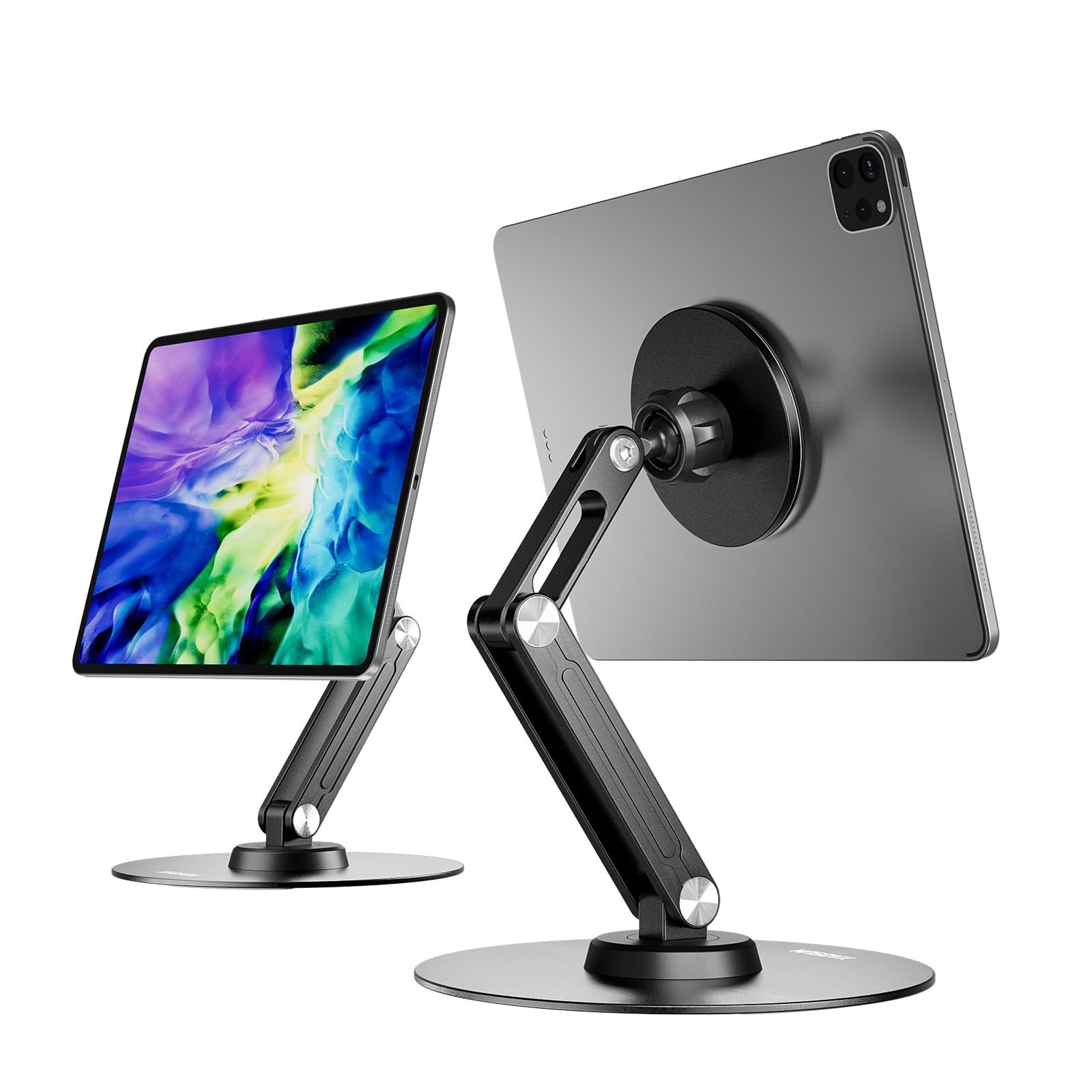 XAOSUN Tablet Stand Magnetic for ipad Desk Multi-Angle Adjustable Foldable Tablet Holder,Metal 360°Rotation,Home Office Accessories,Black