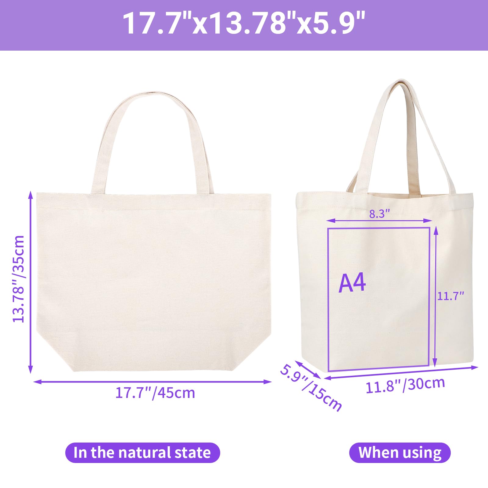 Segarty Borsa tote in tela vuota, confezione da 3 borse per la spesa riutilizzabili da 350 ml
