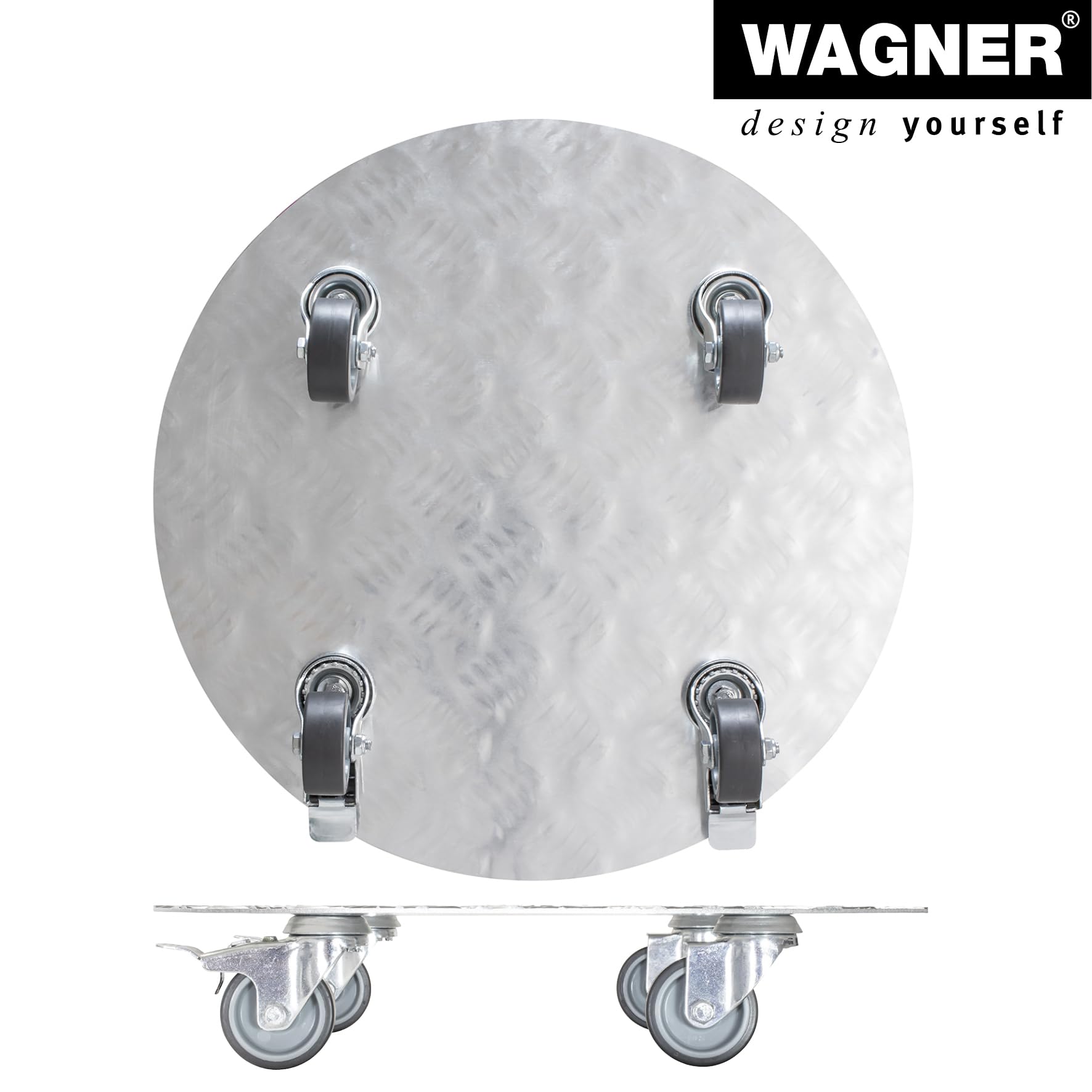 Wagner Carrello per Piante Alaska Ø 38 x 7,5 cm I Carrello per Fiori per Interni ed Esterni I Portavaso in Alluminio con Ruote I 2 Ruote con Freno I Portata 150 kg I Made in Germany - 20700201