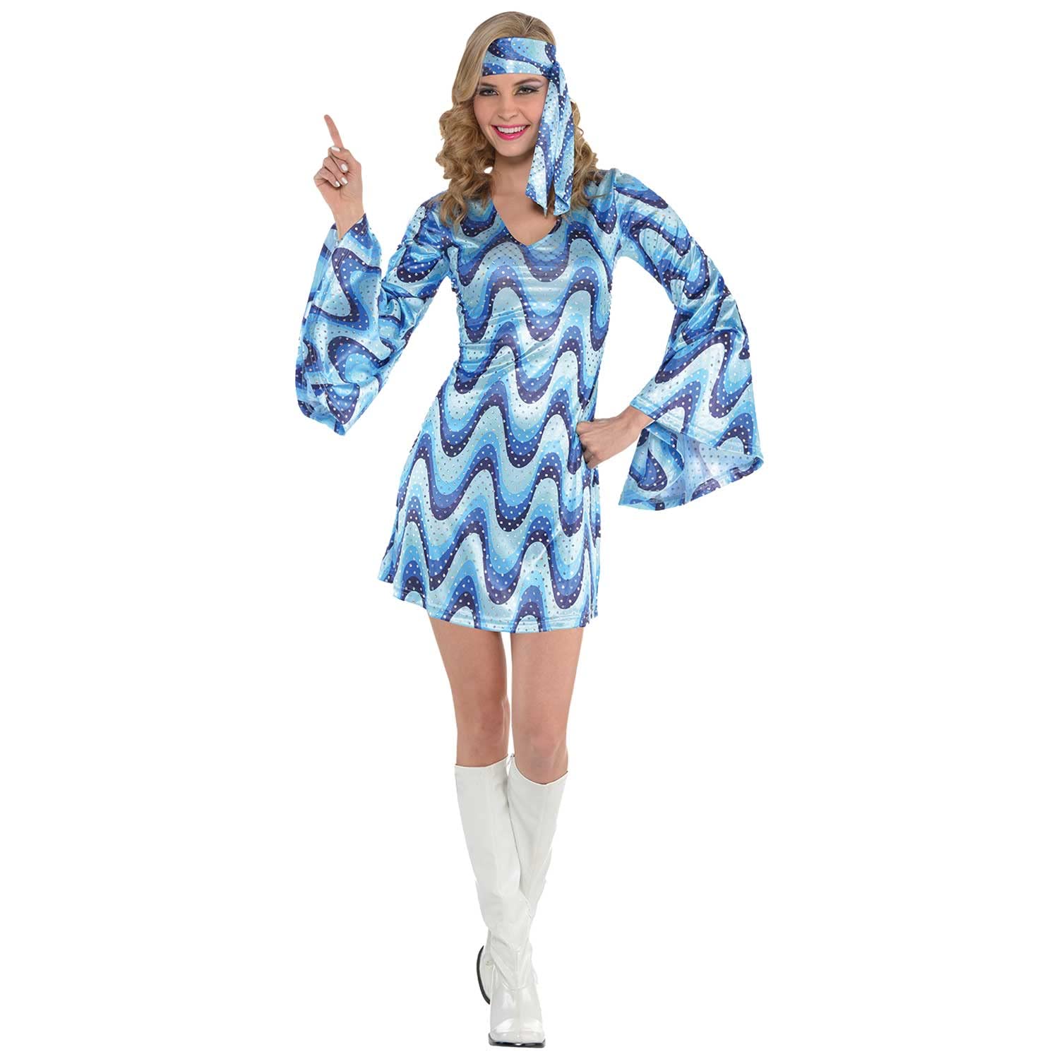 Amscan 9915484 - Adults 1970's Disco Lady Fancy Dress Costume (UK Dress Size: 12-14), Blue