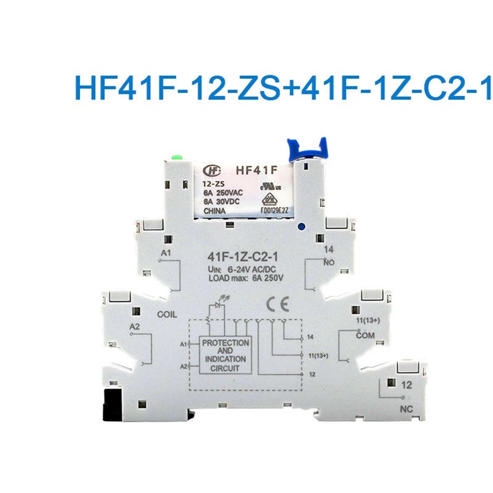 SSR Relay DIN Mount with LED 6A 1CO Relay 41F-5-ZS 41F-12-ZS 41F-24-ZS 5V 12V 24V(12V)
