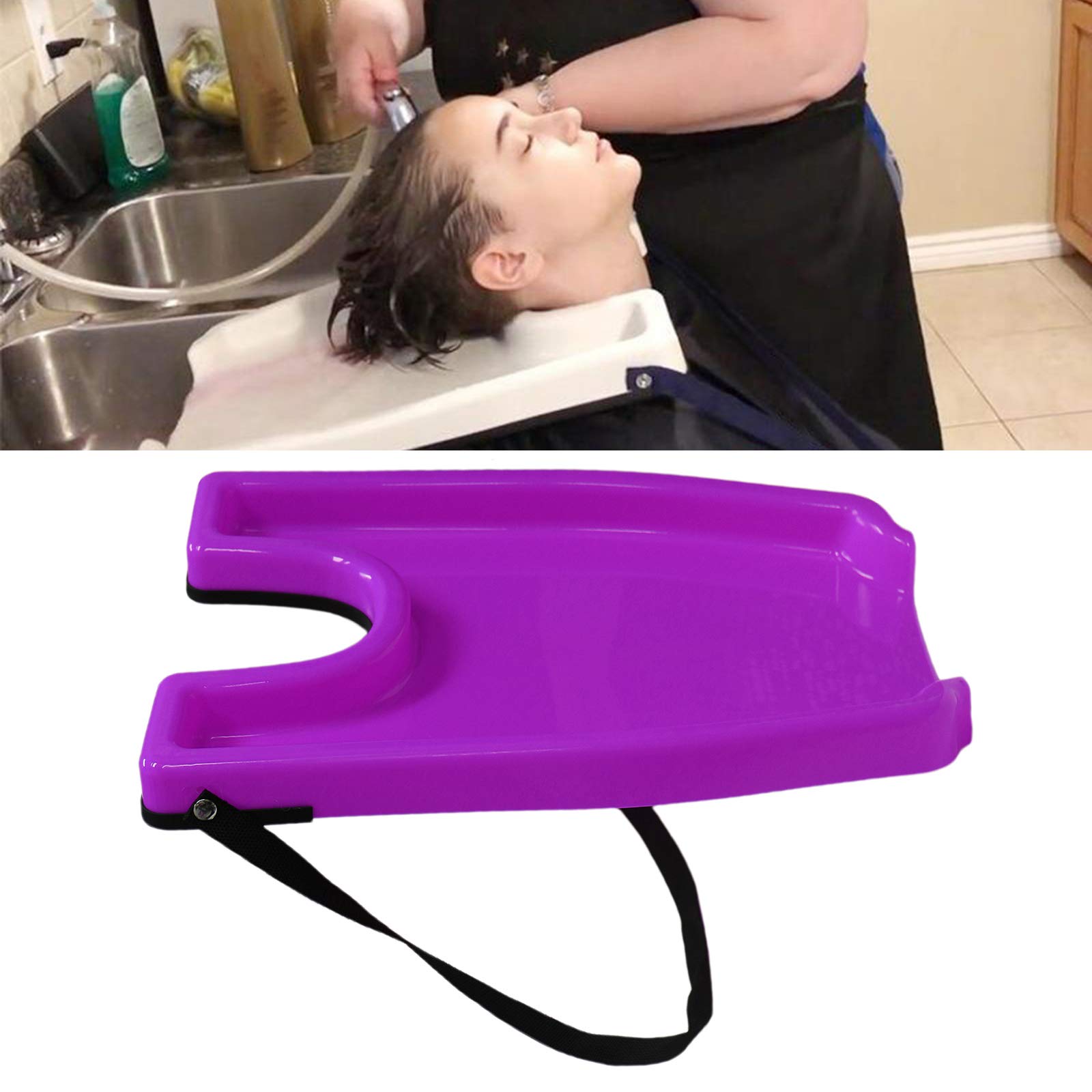 Vassoio di lavaggio portatile per lavaggio dei capelli Vasca per lavello per shampoo, facile da pulire, costruzione in plastica resistente, viola