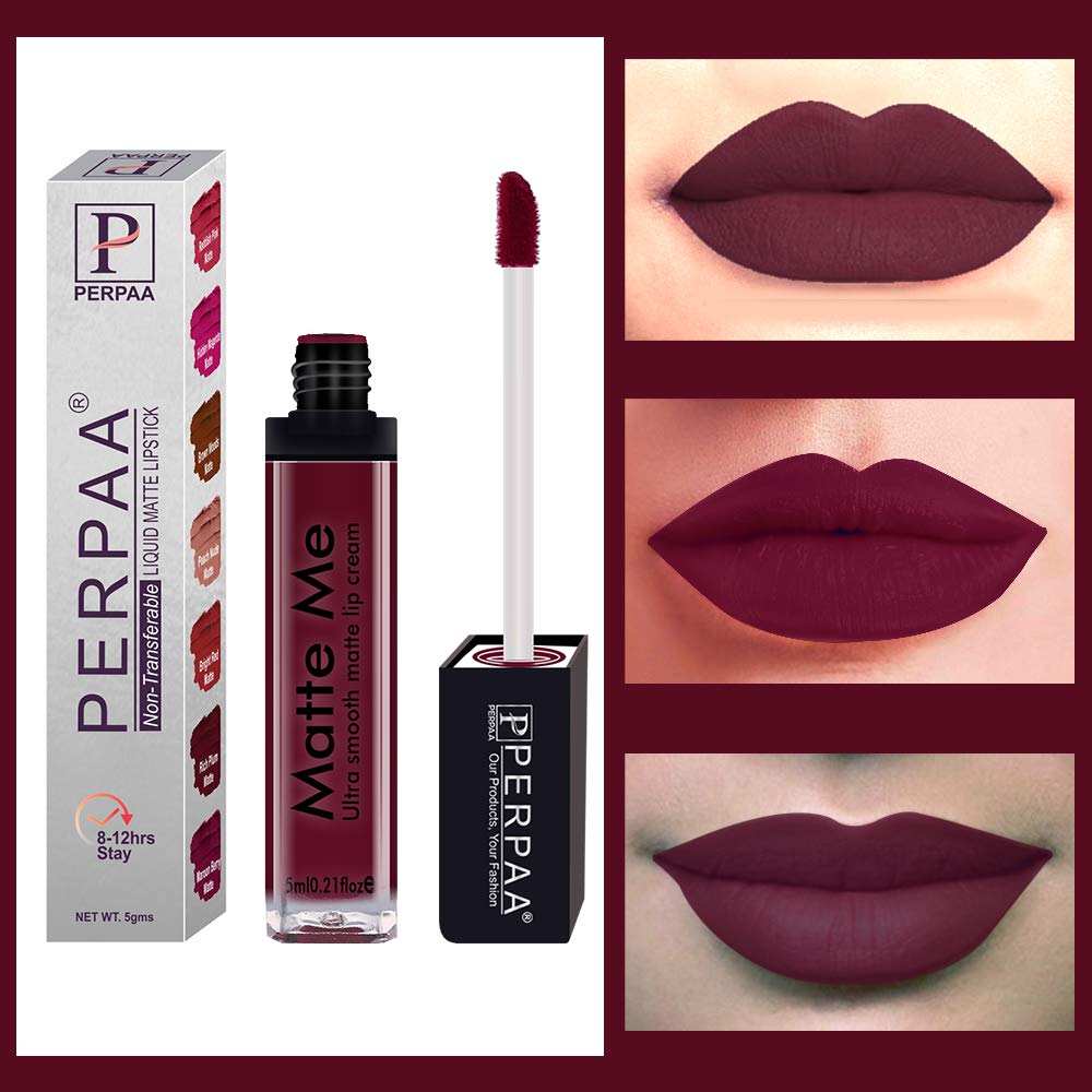 Perpaa One Stroke Matte Liquid Lipstick (5 ml) (Rich Plum)
